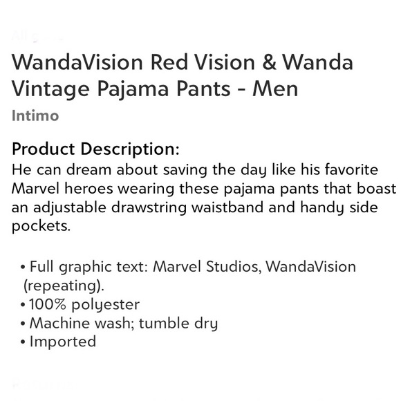 NWT Marvel’s WandaVision Red Vision & Wanda Vintage Pajama Pants Mens Size XXL - Picture 4 of 4